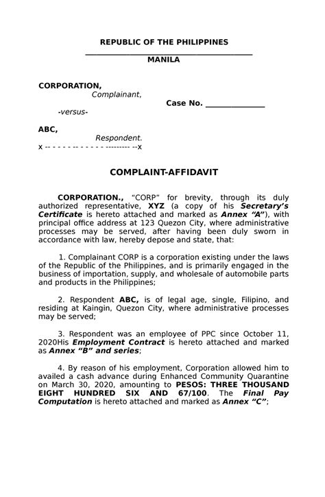 Complaint Affidavit One
