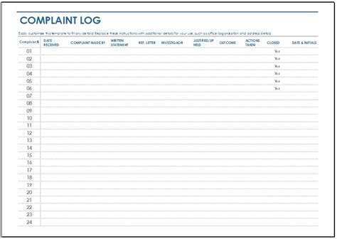 Complaint Log Template For Ms Excel Word Excel Templates