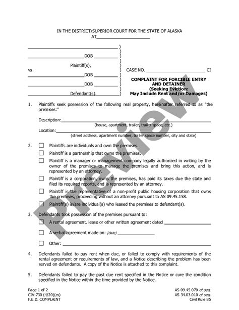 Complaint for Forcible Entry and Detainer Entry Detainer US Legal Forms