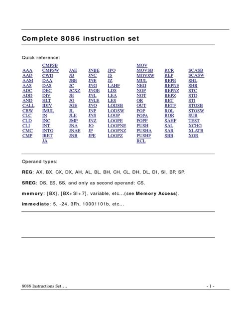 Complete 8086 Instruction Set Instruction Set Binary Coded Decimal