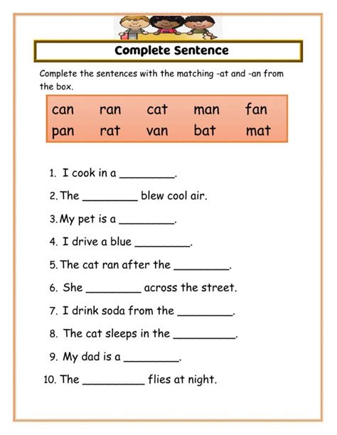 Complete And Sentences Worksheet