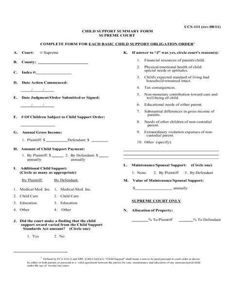 Complete Form for Each Basic Child Support Obligation Order New York