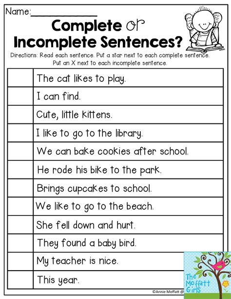 Complete Sentences Worksheet
