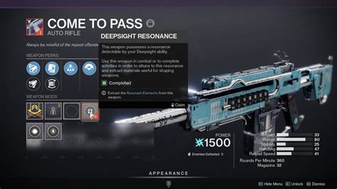 The one I crafted has become my primary weapon. For the quest you get 2 Ammit auto rifles that you need to do the deep sight resonance unlock. unlock both please. Just run another strike. You don't even need another red bar weapon. Once you complete a strike you'll get the progress and get to step 4. I’m stuck on this as well, although I .... 