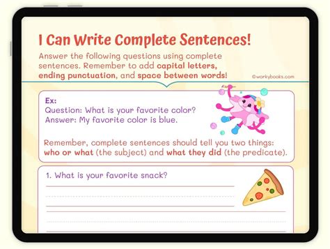 Complete and Sentences Worksheet L.1.1.J,L.1.1 Workybooks