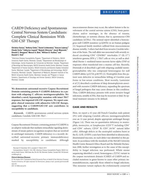 Complete clinical remission of invasive Candida infection with CARD9 …