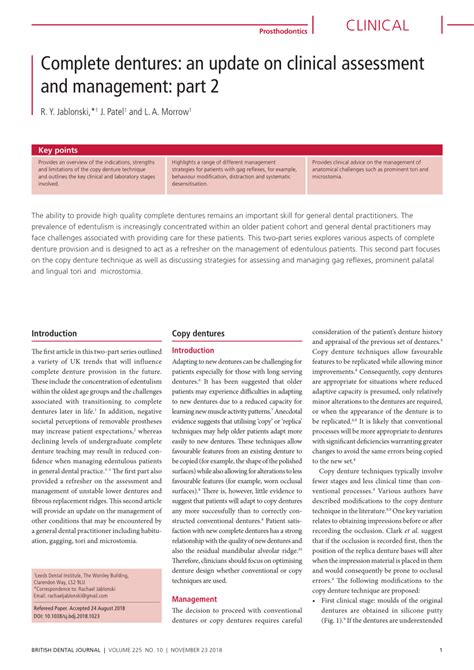 Complete dentures: an update on clinical assessment and management ...