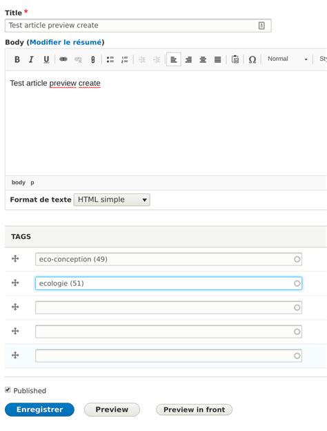 Complete example Part III create article Drupal 8 guide on