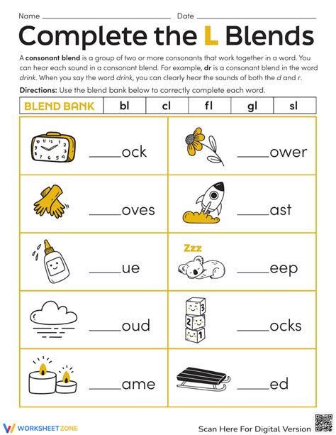 Complete the L Blends Interactive Worksheet