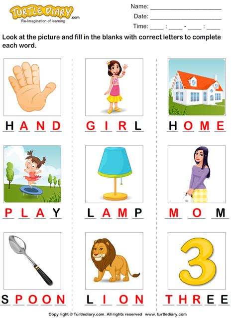Complete the Words with Missing Letters Worksheet Turtle Diary
