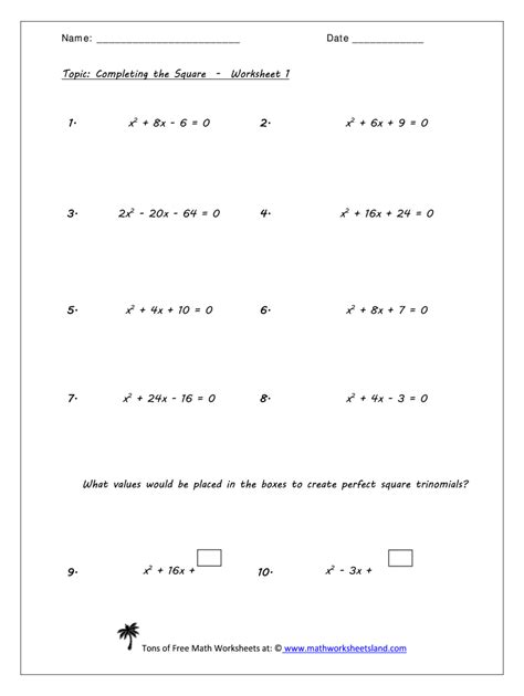 Completing The Square Circles Worksheet - martinlindelof.com