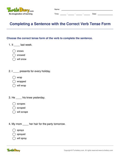 Completing a Sentence with the Correct Verb Tense Form Turtle Diary