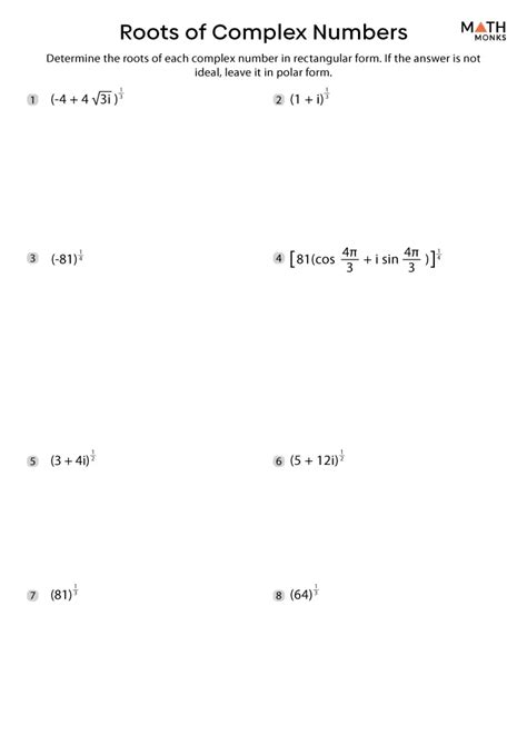 Complex Number Worksheets Math Monks