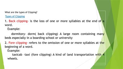 Complex clipping examples.  The document discusses clipped words, which are shor...