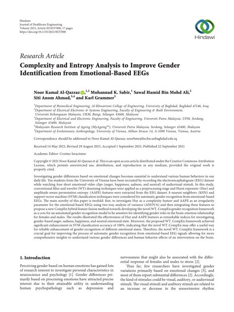 Complexity and Entropy Analysis to Improve Gender ... - Hindawi