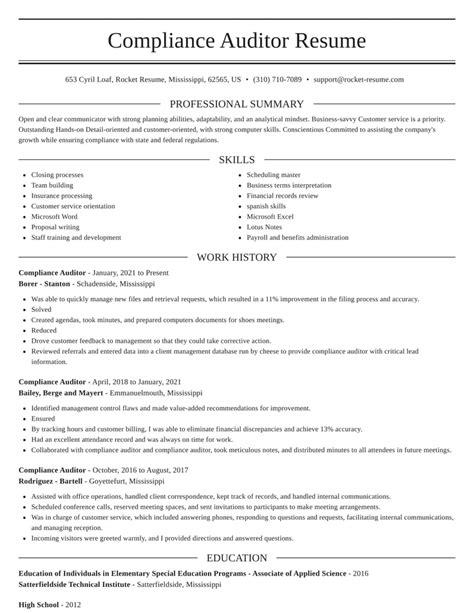 Compliance Auditor Resume Example & Template for 2024 - ZipJob