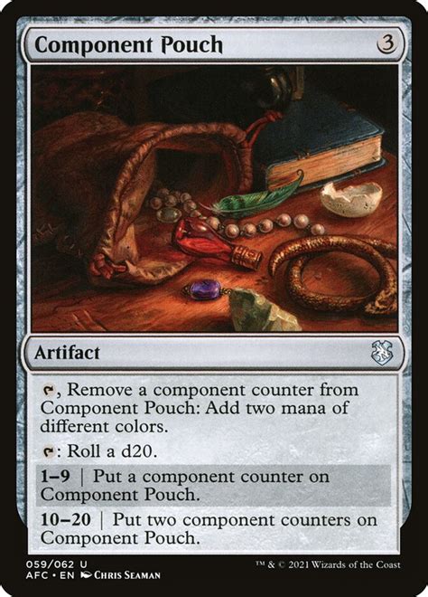 A component pouch is a small, watertight leather belt pouch that has compartments to hold all the material components and other special items you need to cast your spells, except for those components that have a specific cost (as indicated in a spell's description). In other words, unless the spell states a specific cost, like the monetary .... 
