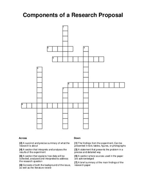 Components of a Research Proposal Crossword