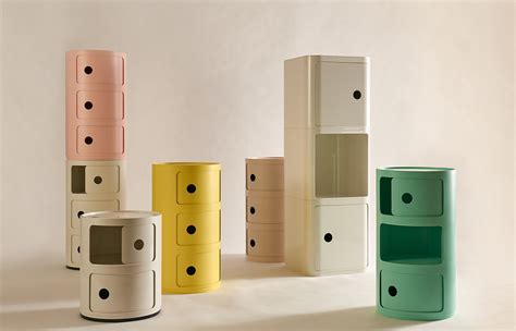 The Componibili 3 tier storage system was originally designed by Anna Ferrieri in 1969. This premium replica of Anna Castelli Ferrieri's classic design for Kartell is a blend of functional storage and side table all in one. With rounded edges and available in bright colours, the Componibili became a popular addition to the office, living room .... 