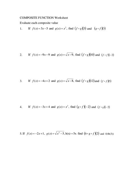 Composite Function Worksheet Answer Key