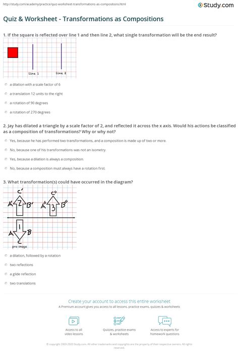Composition Of Transformations Worksheet Compositions Of Reflections