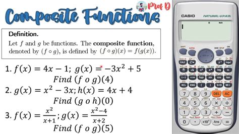 Composition functions calculator. Composite function calculator helps you to solve the composition of the functions from entered values of functions f (x) and g (x) at specific points. Get step by step calculations that help you understand how to compose … 