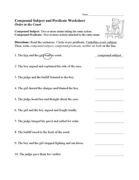 Compound Subject and Predicate Worksheet Sentence Structure Activity