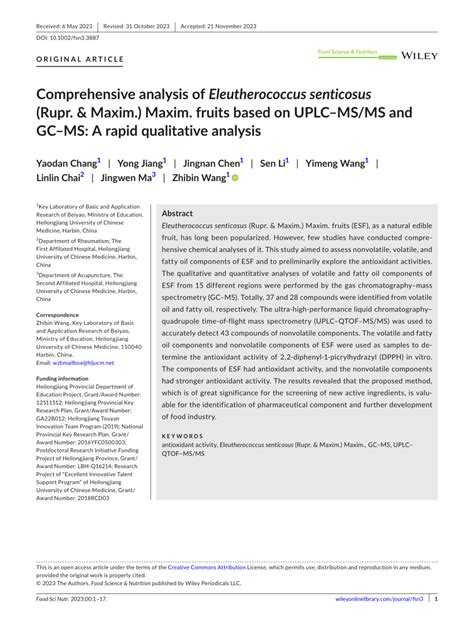 Comprehensive Analysis of Eleutherococcus senticosus (Rupr.