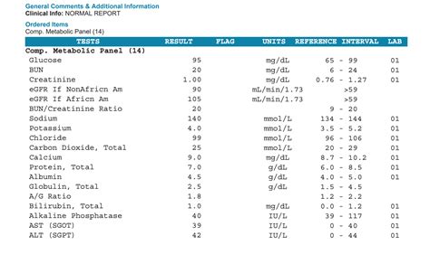 Comprehensive metabolic panel Tests and results