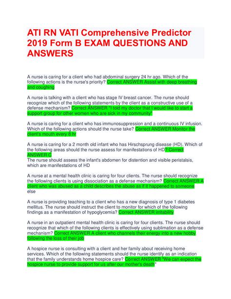 Exam (elaborations) - Ati comprehensive predictor retake 2019 &vert; q&a 100&percnt; correct 7. Exam (elaborations) - Ati proctored capstone comprehensive assessment a &lpar;q&a&rpar;. 