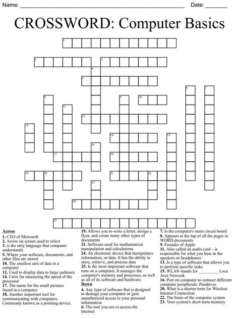 Computer Basics Crossword Puzzle Solution Computer puzzle Click