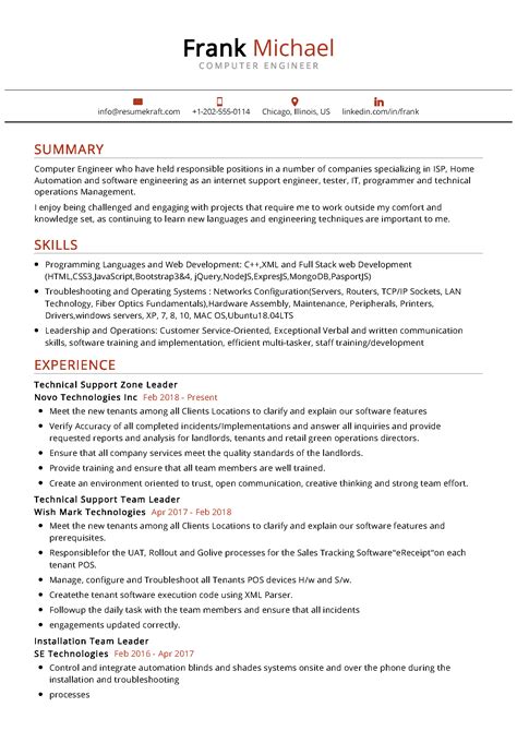 Computer Engineer Resumes Simple Computer skills resume, Engineering