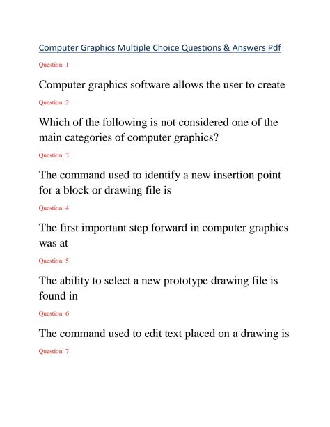 Computer Graphics Review Answers