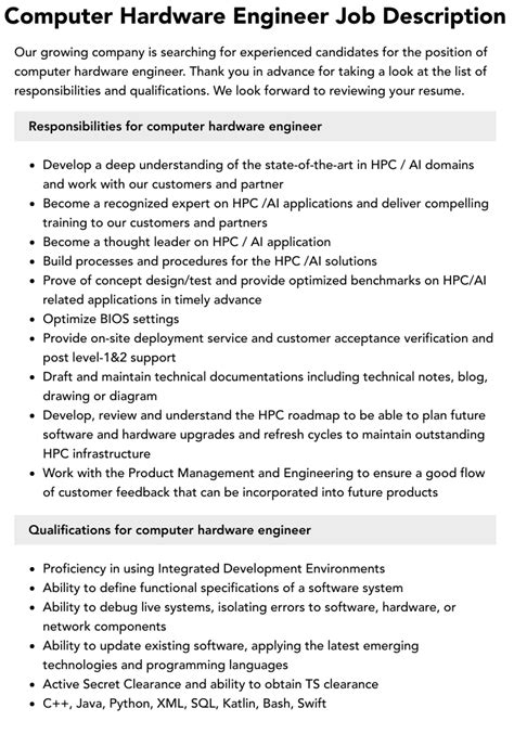 Computer Hardware Engineer Job description and information. Find IT