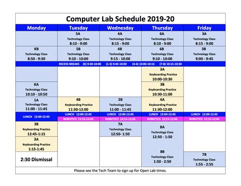 Computer Lab Schedule Template Teaching Resources TpT