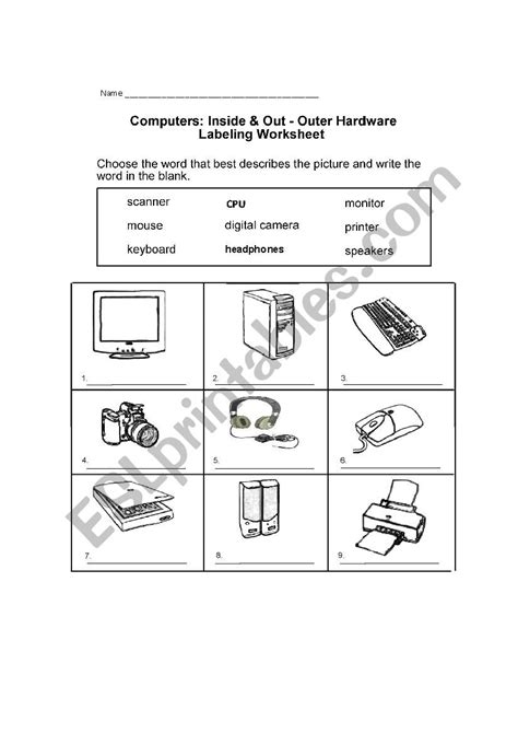 Computer Parts Worksheet ESL worksheet by natashataylor1