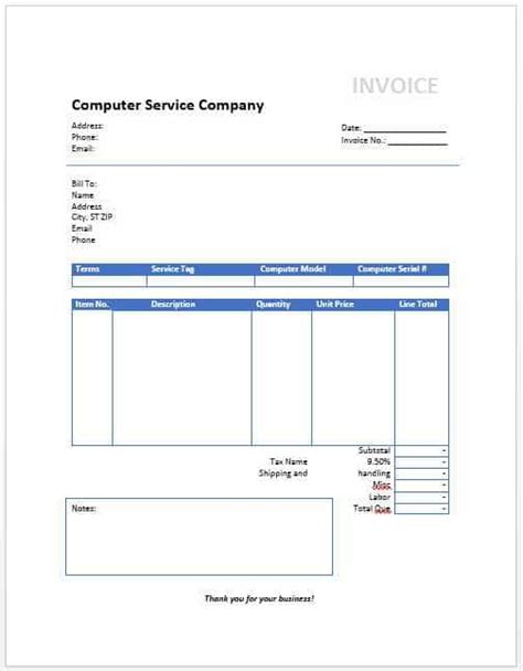 Computer Repair Business Invoice Template Cards Design Templates