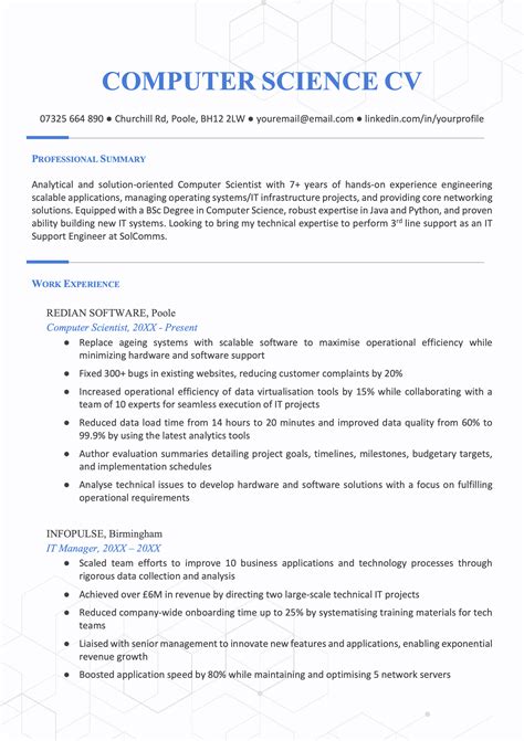 Computer Science (CS) CV Example & Template for 2022