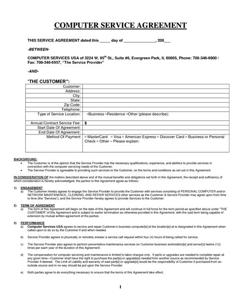 Computer Service Contract Repair Computer Template