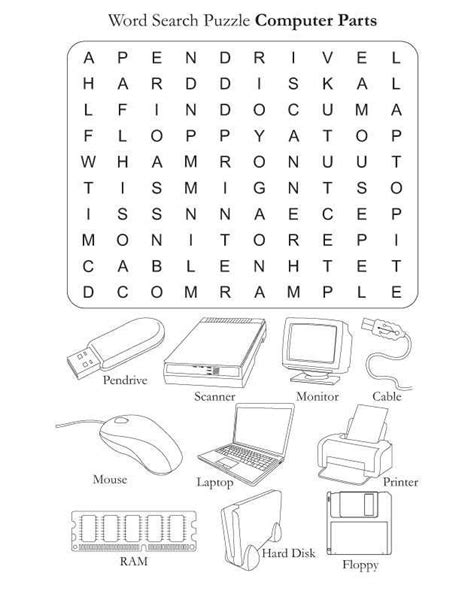 Computer Word Search Puzzle Coloring Sheets
