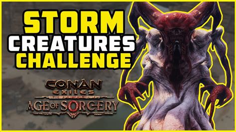 Conan exiles storm creatures. First you want to obtain the Scourgestone. The Crocodile is located in the brimstone cave near the southern river. Once you have defeated it, you have to skin it with a knife and you will get Jagged Scourgestone Piece. The Bug Queen is located on the top North part of the swamp. You have to enter in the mouth of the dungeon and proceed. 
