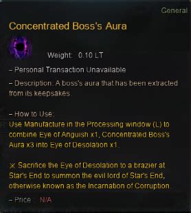 Concentrated boss aura bdo. Concentrated boss’ aura x30 Oquilla Sky Crystal x1: Concentrated boss crystal x120 Concentrated Magical Black Stone (Armor) x50 Memory Fragment x450 Concentrated boss’ aura x30 Oquilla Earth Crystal x1 . You will need to use the matching concentrated boss crystal and concentrated boss aura as materials for each of the … 