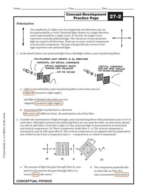 Concept-Development 9-2 Practice Page. CONCEPTUAL PHYSICS ... 2. The woman supports a 100-N load with the friction-free pulley systems shown below. Fill in the