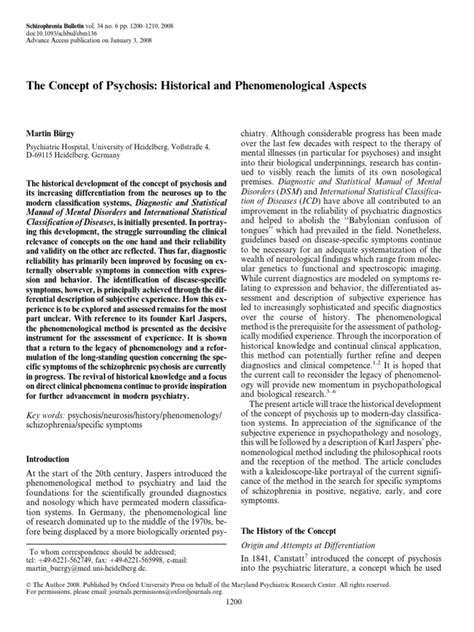 Concept of Psychosis: Historical and Phenomenological Aspects