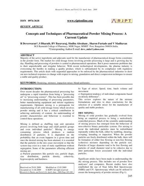 Concepts and Techniques of Pharmaceutical Powder Mixing Process: A