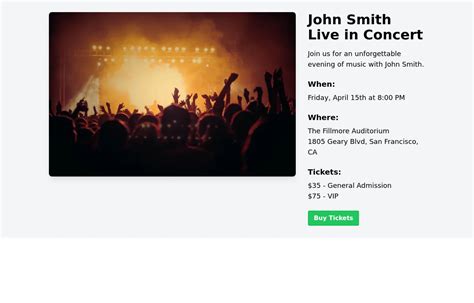 Concert ticket Tailwind CSS Example