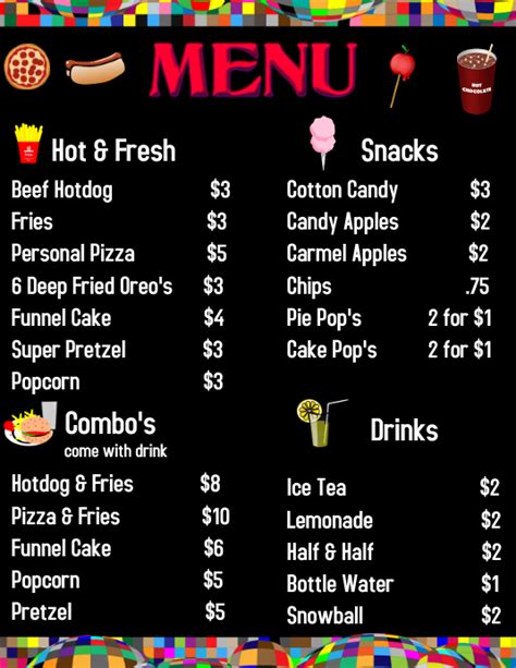 Concession Stand Menu Template Database