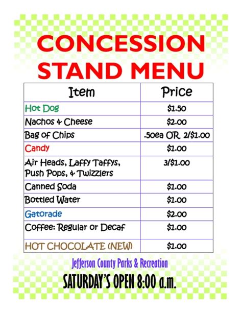 Concession Stand Menu Template Free Of Pin Concession Stand Menu On