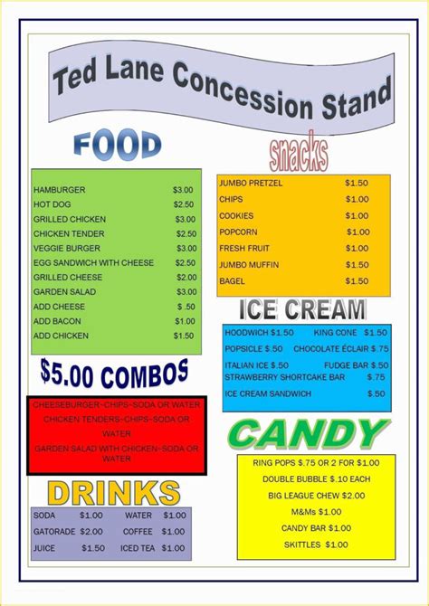 Concession Stand Menu Template Sample Template Inspiration