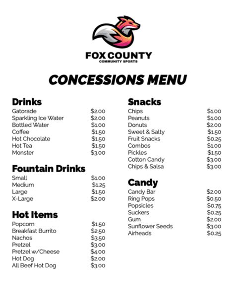 Concession Stand Menu Template in 2020 Concession stand menu